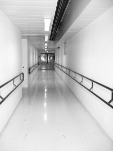 Hospital corridor, in gray