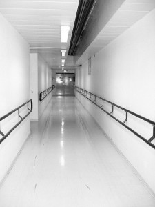 Hospital corridor, in gray